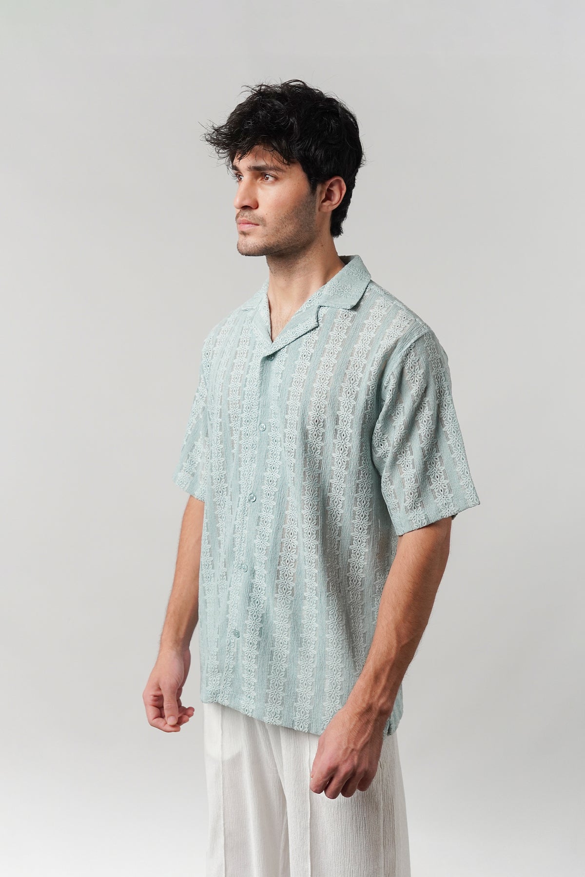 Knitted Cuban Shirt - Turquoise Blue