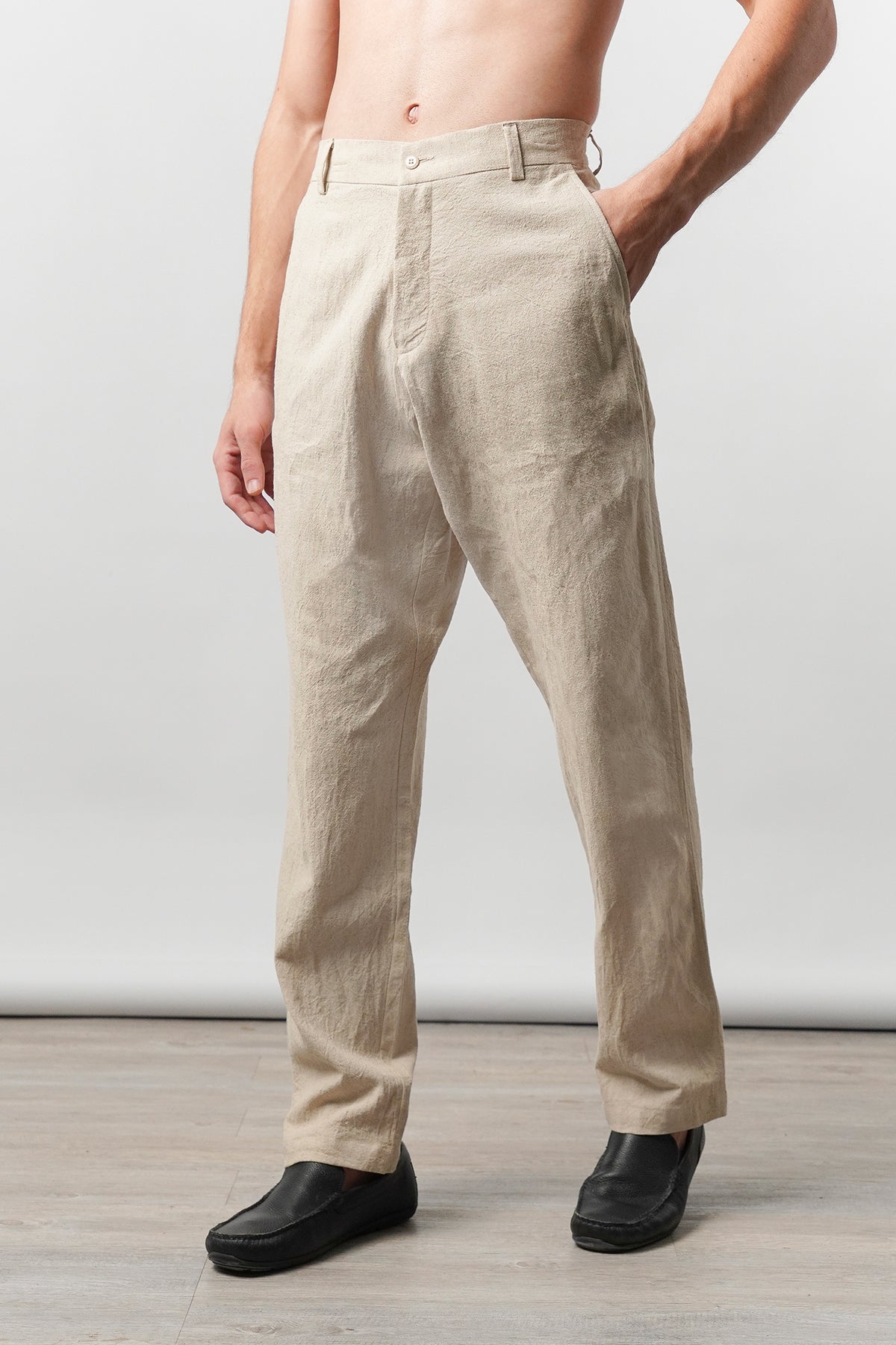 Straight Fit Linen Pants - Beige
