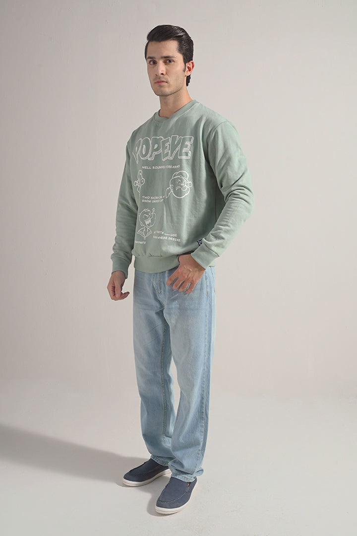 Oversized Graphic Sweatshirt - Sage Green - FA