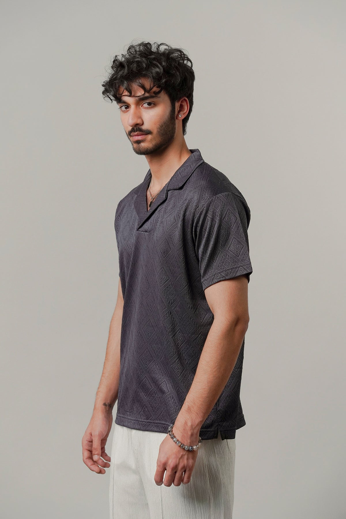 Cuban Collar Polo - Greyish Blue