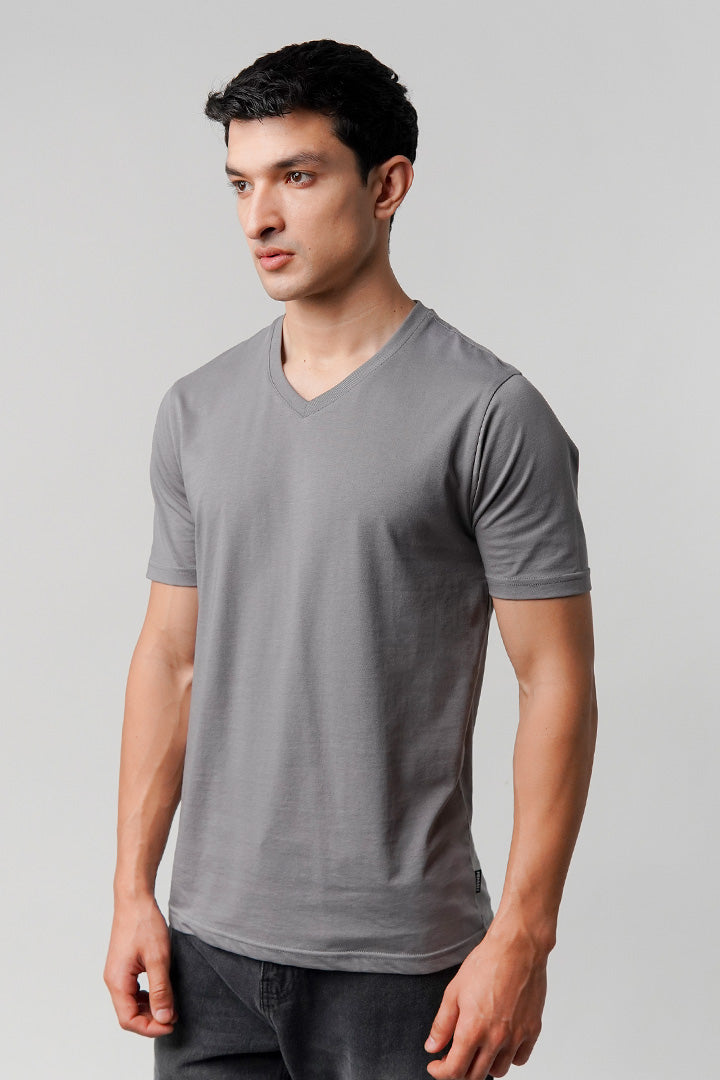 Regular Fit V-Neck T-Shirt - Grey