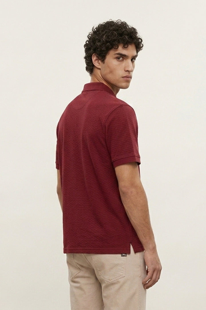 Jacquard Textured Polo - Maroon alternate view