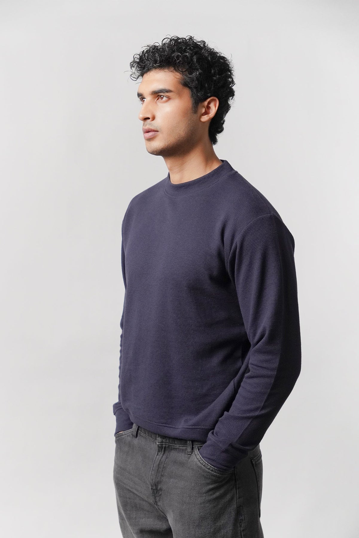 Mock Neck Sweatshirt - Navy Blue - FA alternate view