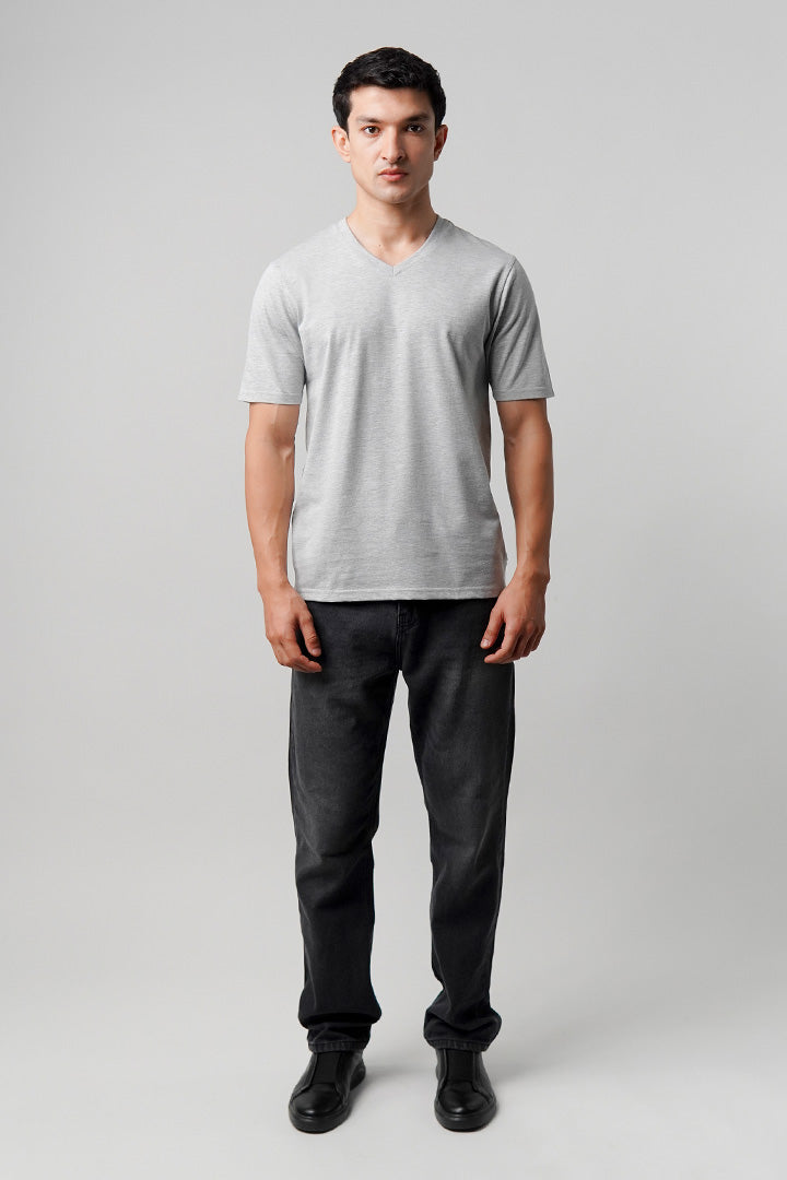 Regular Fit V-Neck T-Shirt - Heather Grey