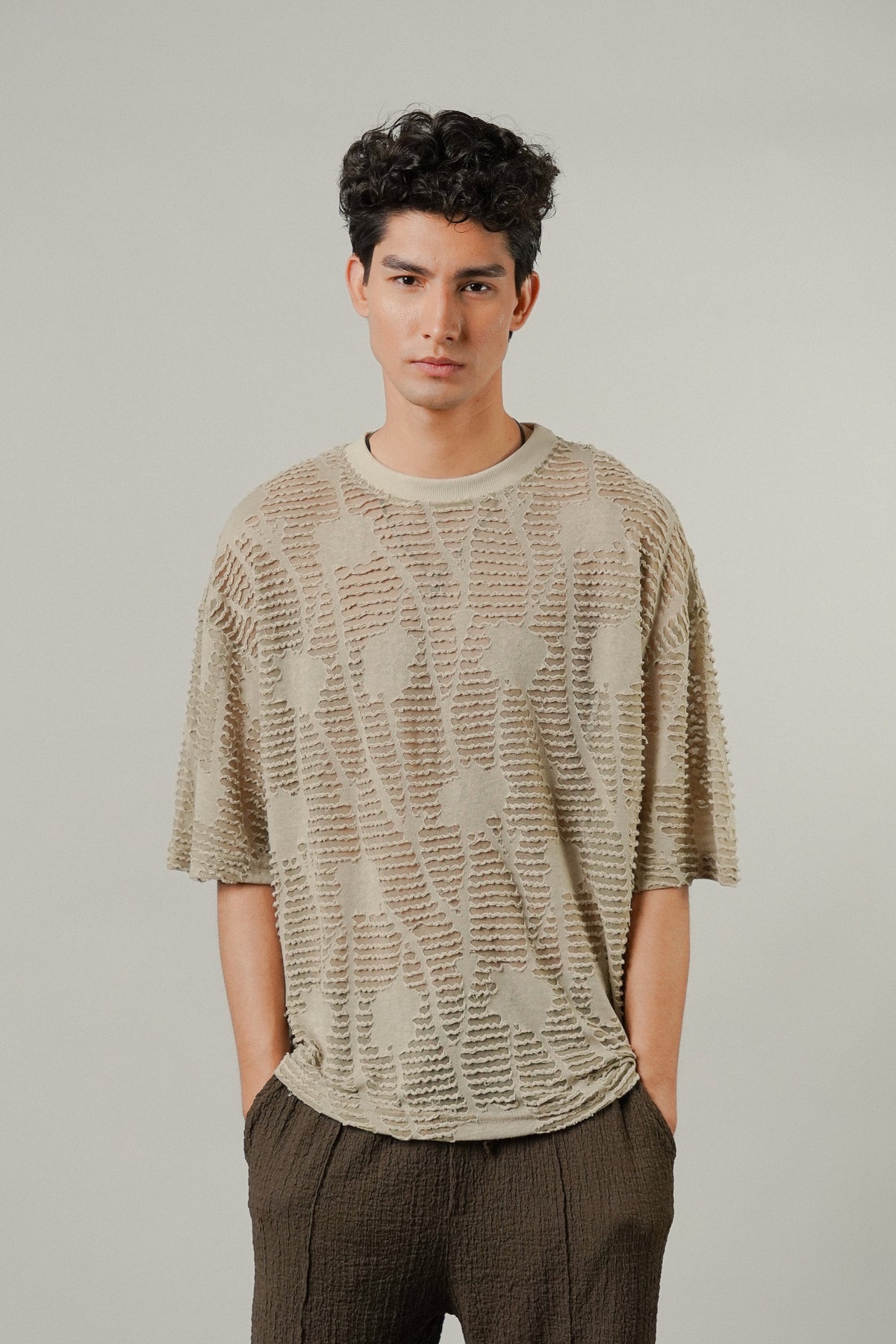 Oversized Mesh Tee - Taupe