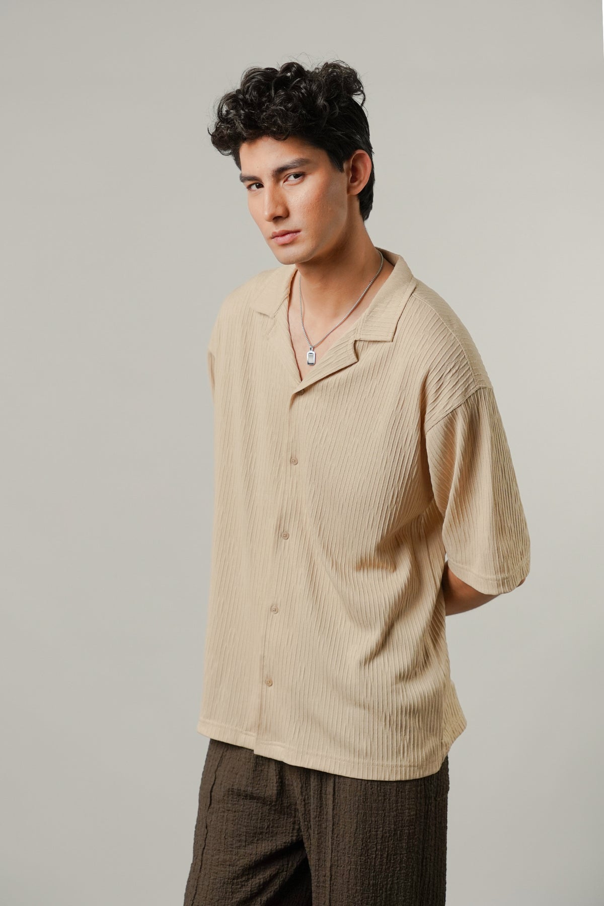 Textured Cuban Shirt - Beige
