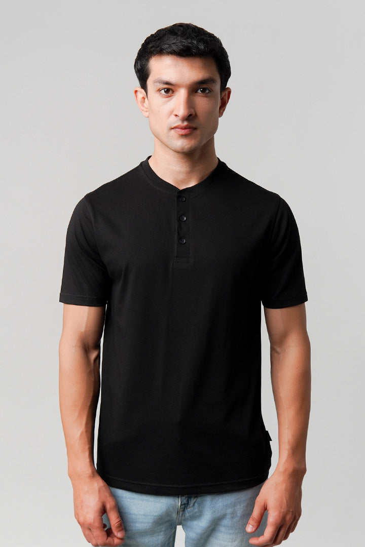 Regular Fit Henley T-Shirt - Black
