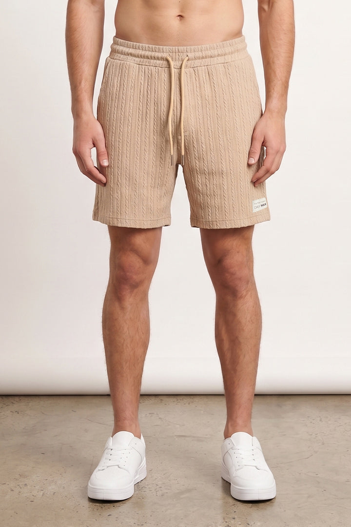 Cable Knit Textured Shorts - Beige