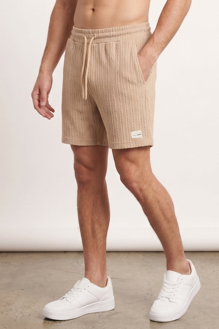 Cable Knit Textured Shorts - Beige alternate view