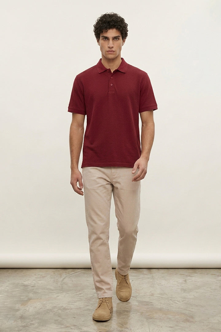 Jacquard Textured Polo - Maroon