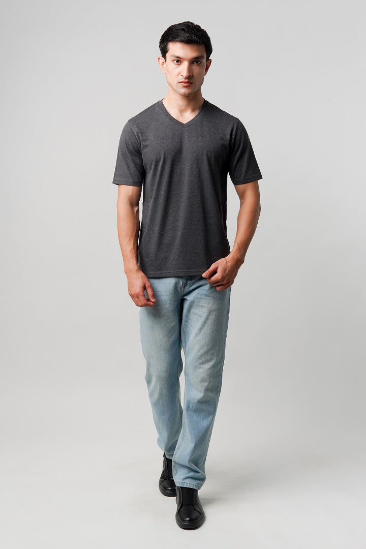 Regular Fit V-Neck T-Shirt - Charcoal Grey
