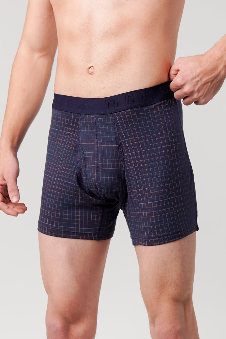Checkered Ball Pouch Boxer - Navy Blue