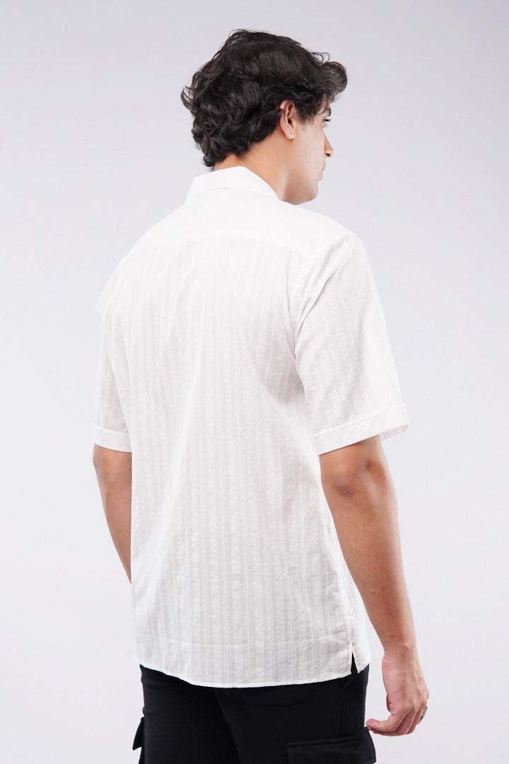 Striped Texture Cuban Shirt - White - FA