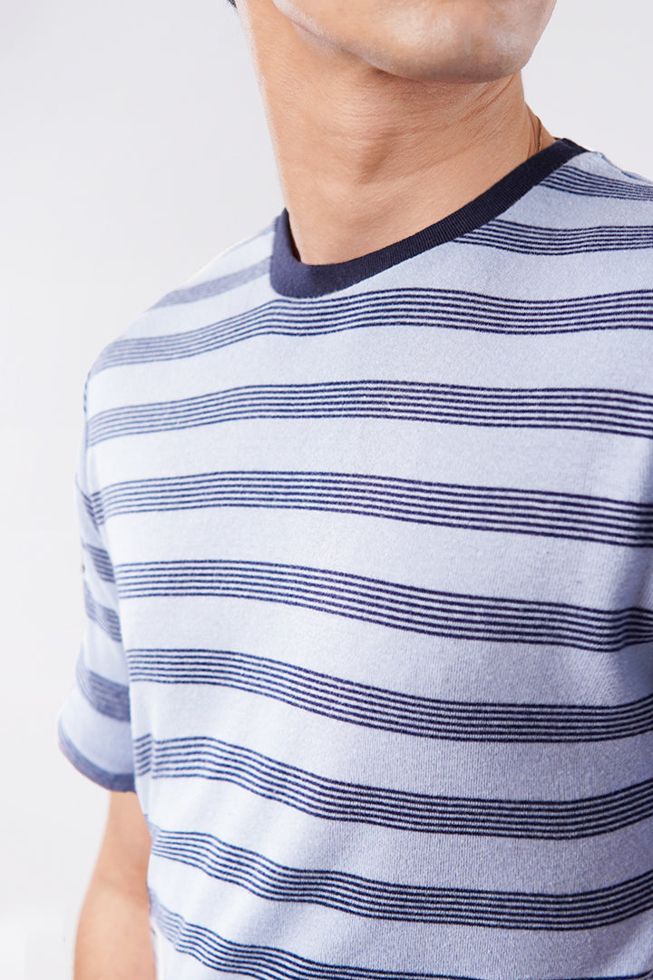 Striped Curved Hem T-Shirt - Sky Blue alternate view