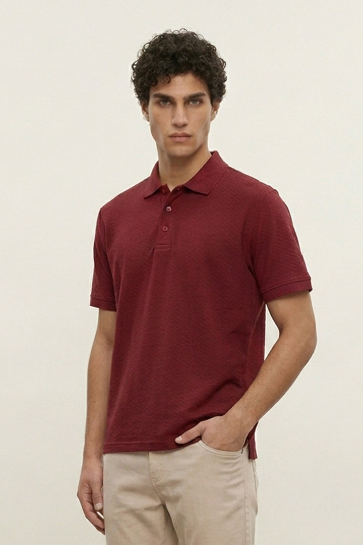 Jacquard Textured Polo - Maroon