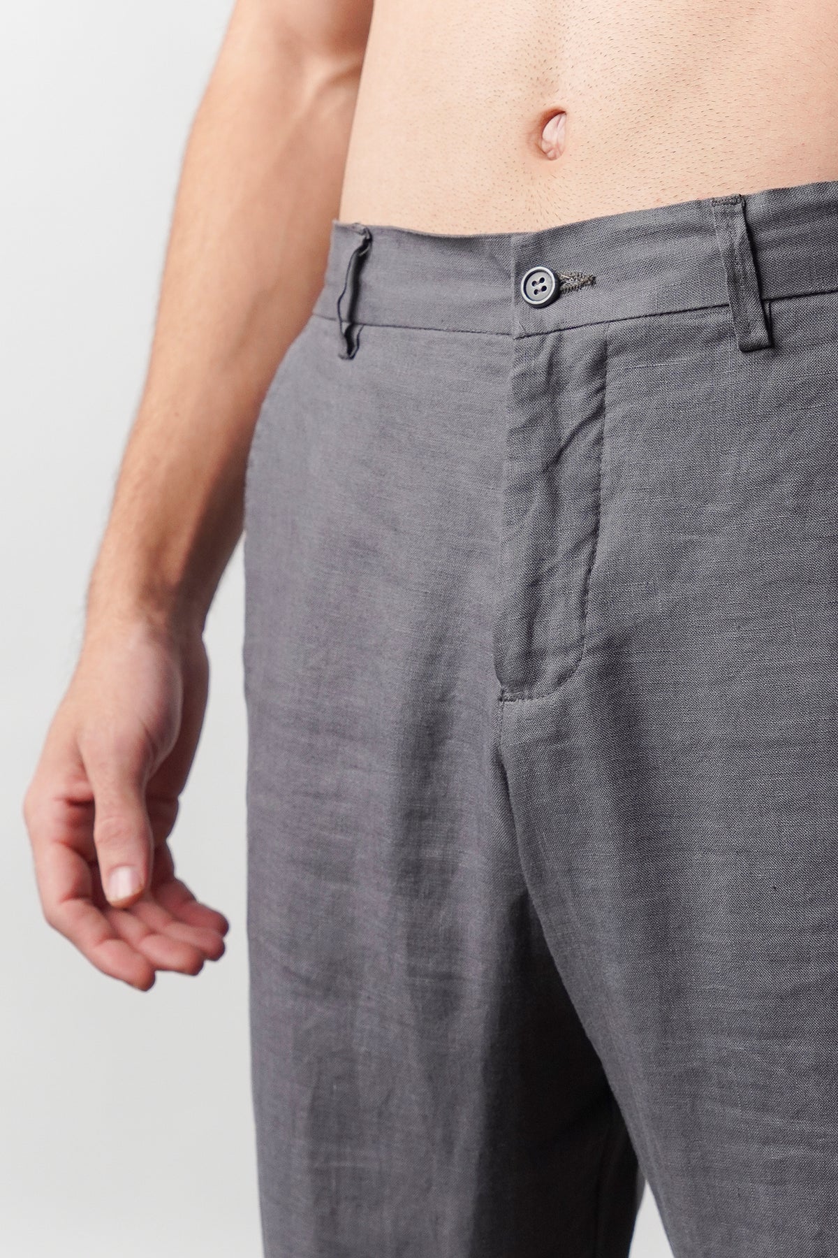 Straight Fit Linen Pants - Grey alternate view