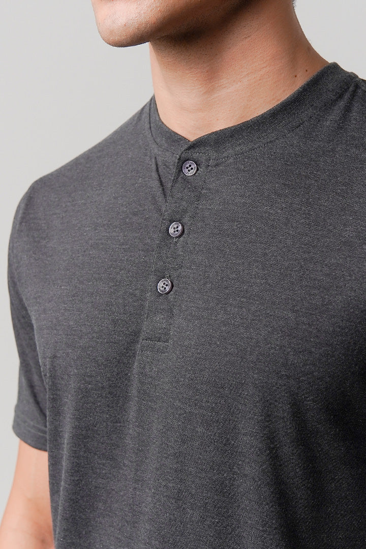 Regular Fit Henley T-Shirt - Charcoal Grey alternate view