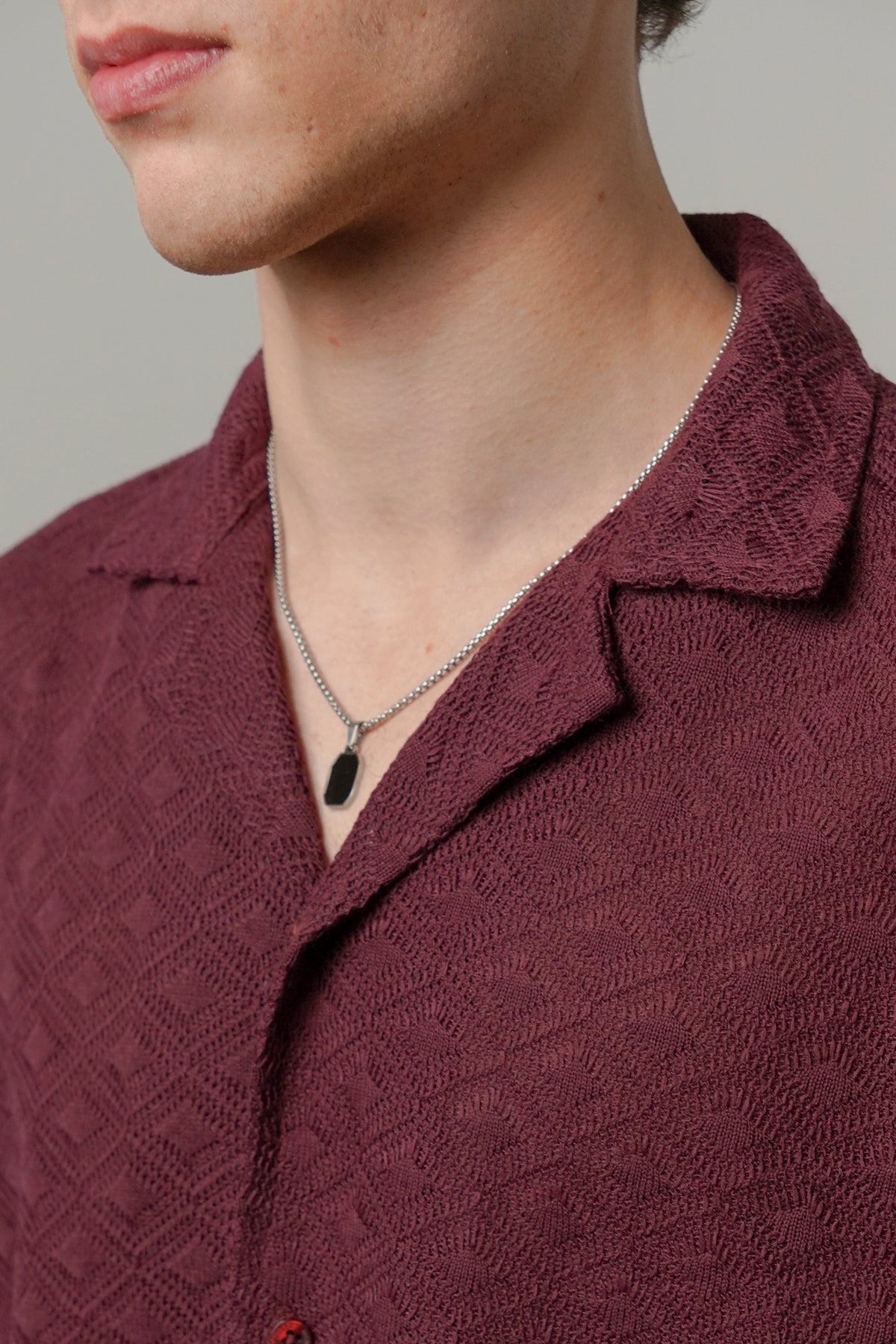 Textured Cuban Shirt - Maroon