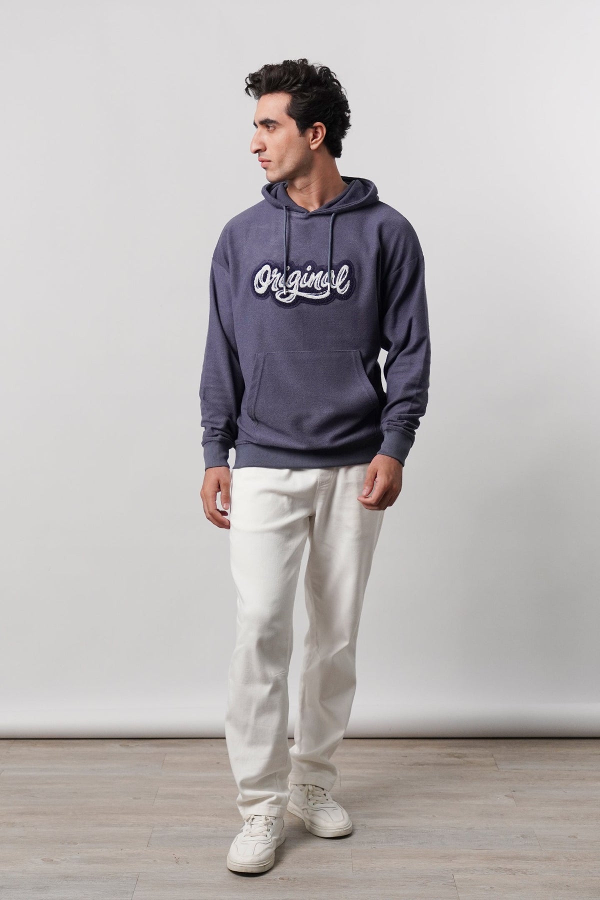 Pullover Embroidered Hoodie - Greyish Blue - FA