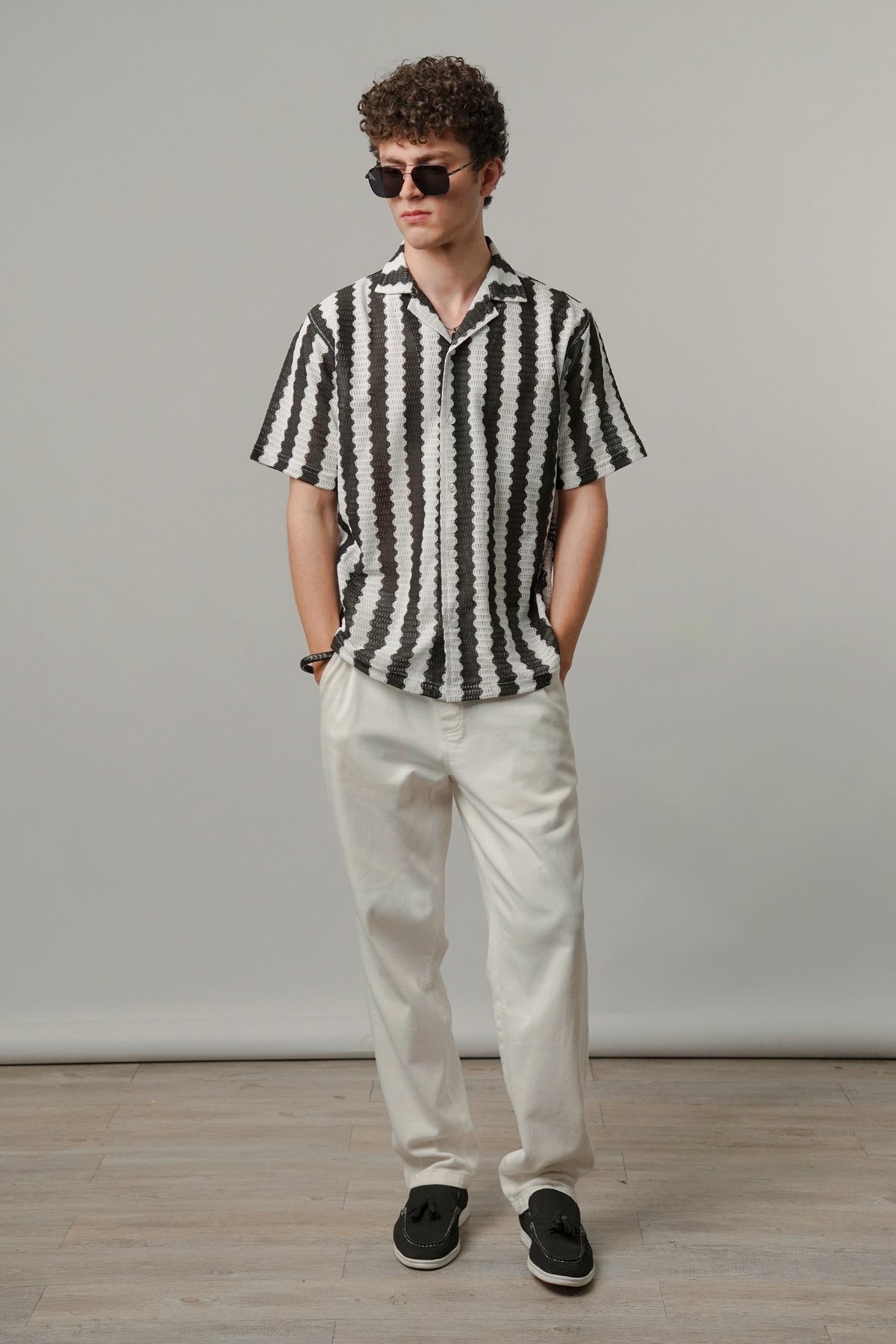 Striped Cuban Shirt - Black & White
