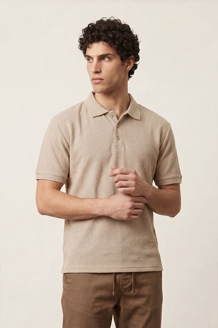 Jacquard Textured Polo - Sand