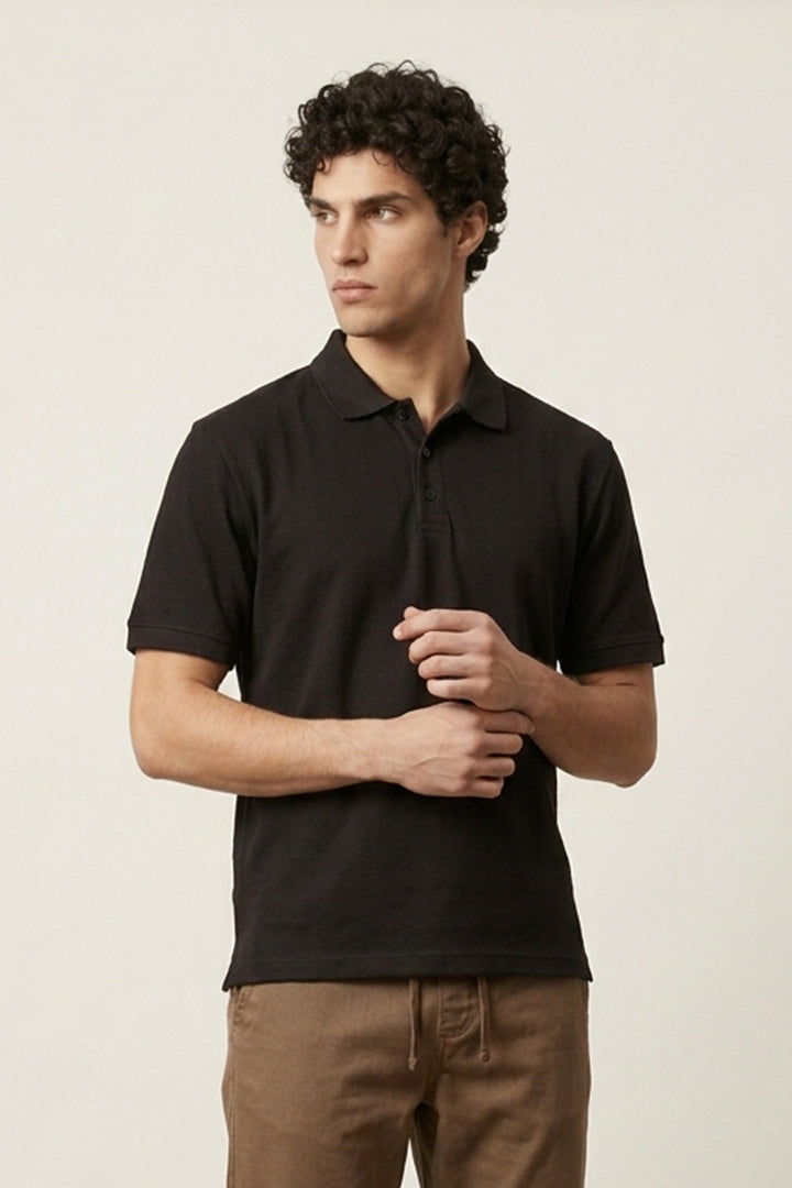 Jacquard Textured Polo - Black - FA