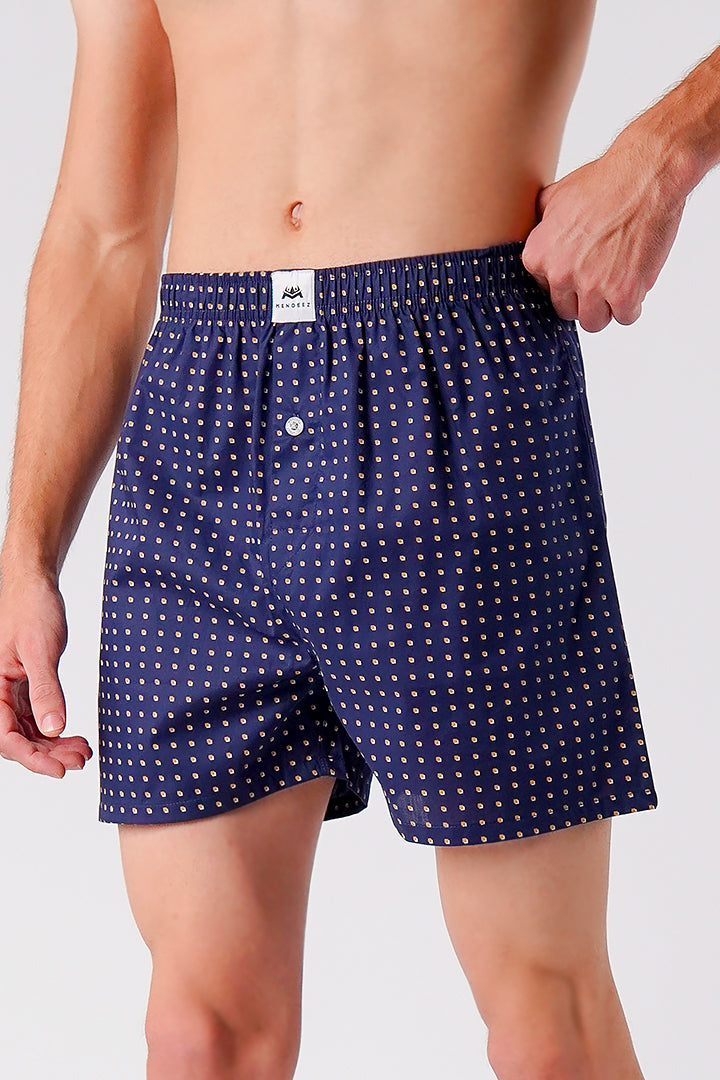Printed Woven Boxer Shorts - Navy Blue