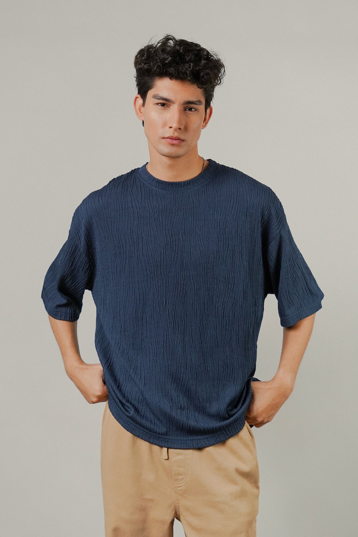 Oversized Textured Tee - Deep Blue