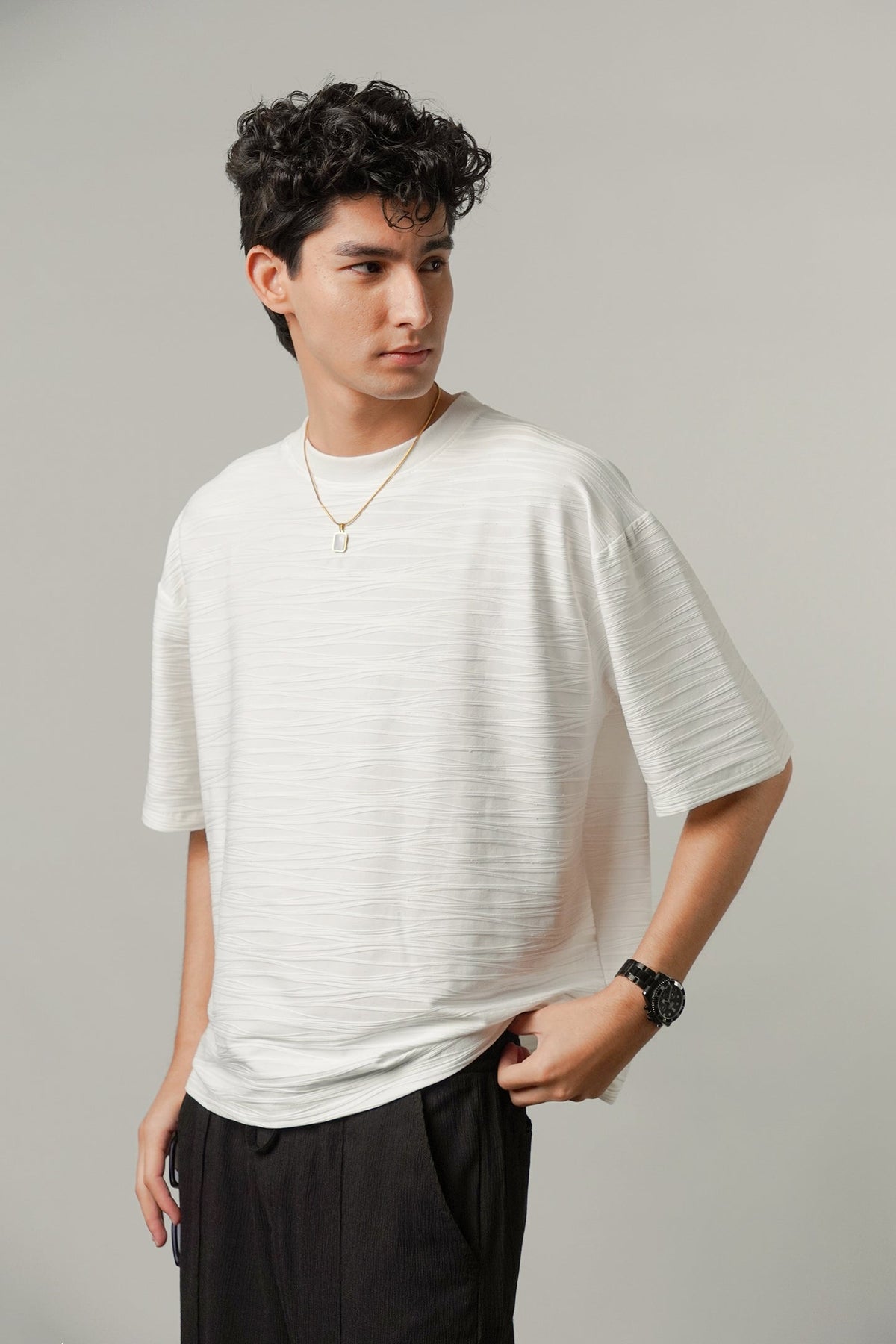 Oversized Textured Tee - White - FA alternate view