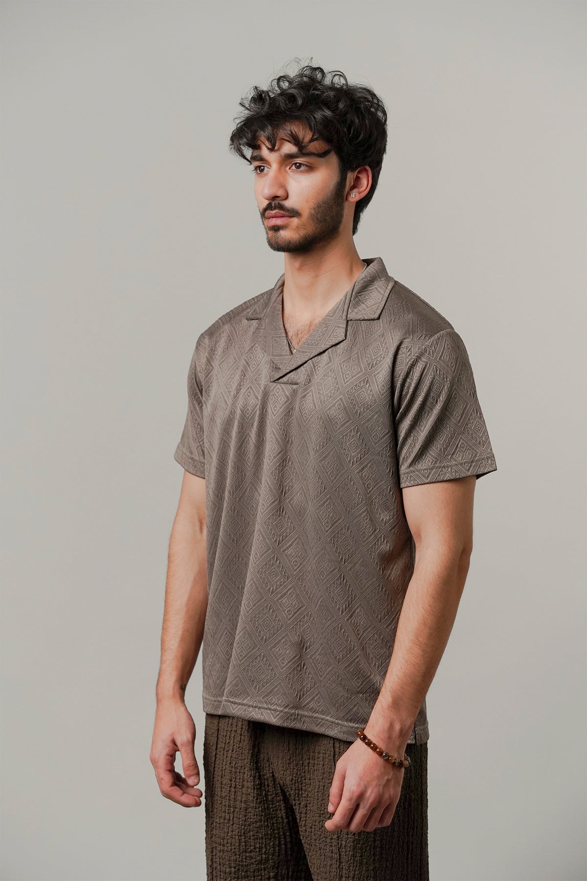 Cuban Collar Polo - Brownish Grey