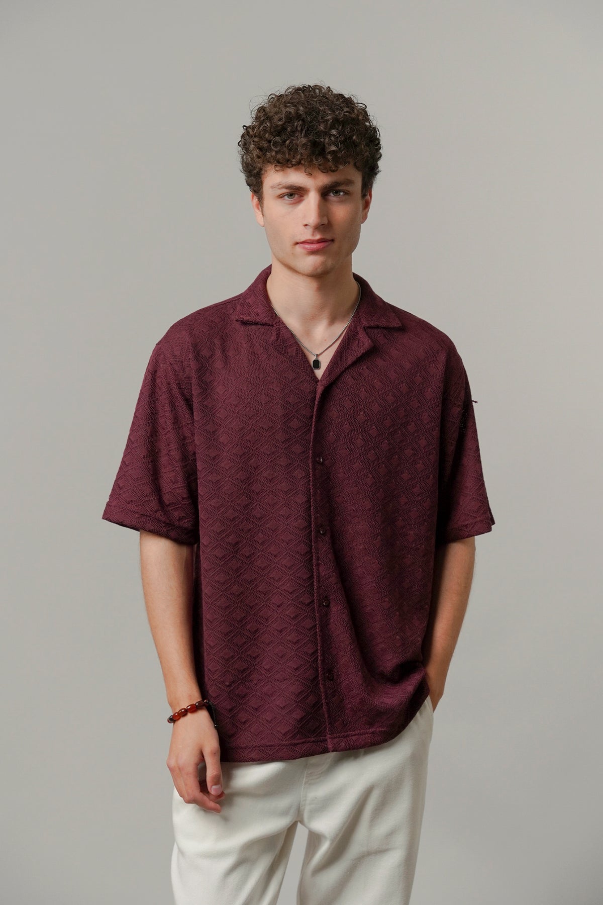 Textured Cuban Shirt - Maroon