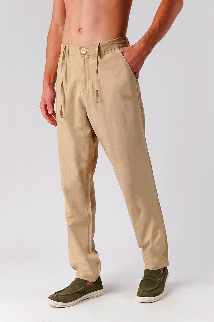 Straight Fit Linen Pants - Cream