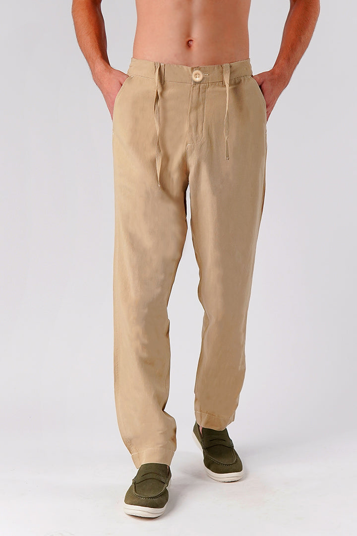 Straight Fit Linen Pants - Cream