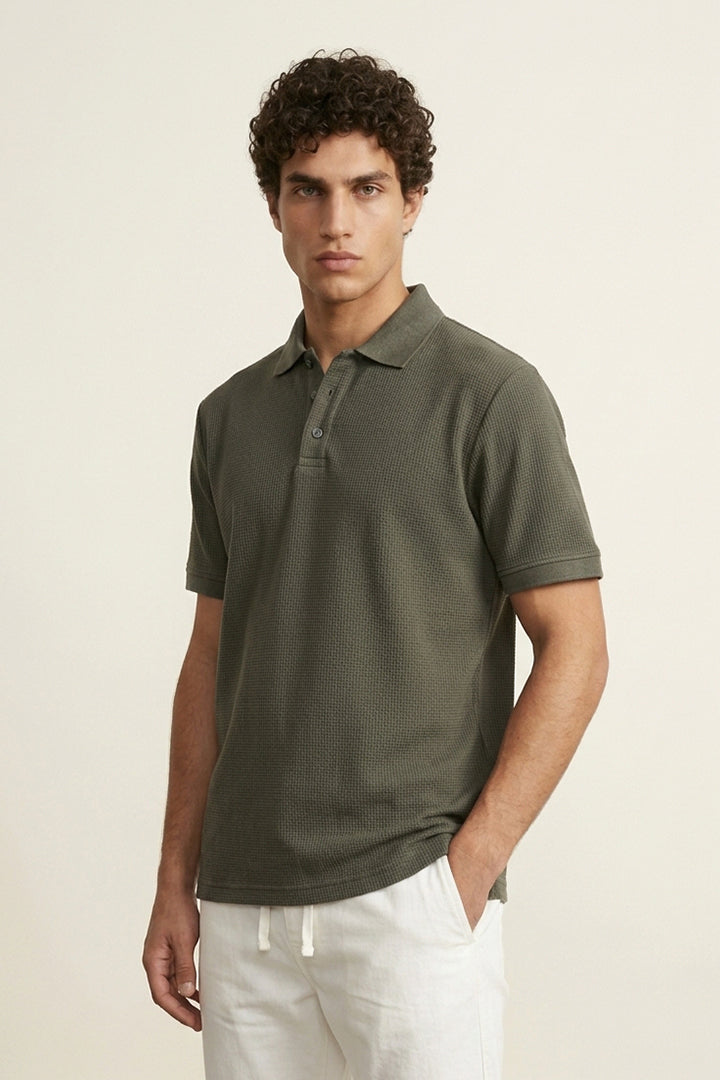 Jacquard Textured Polo - Thunder Grey