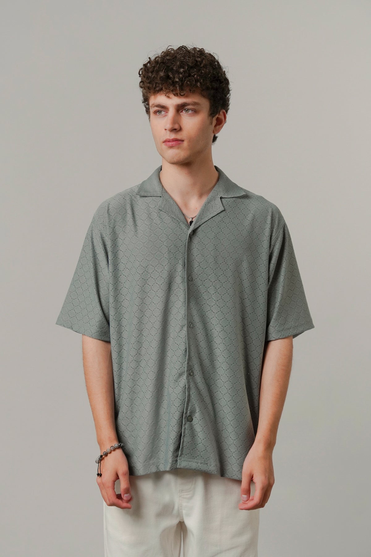 Textured Cuban Shirt - Sage Green