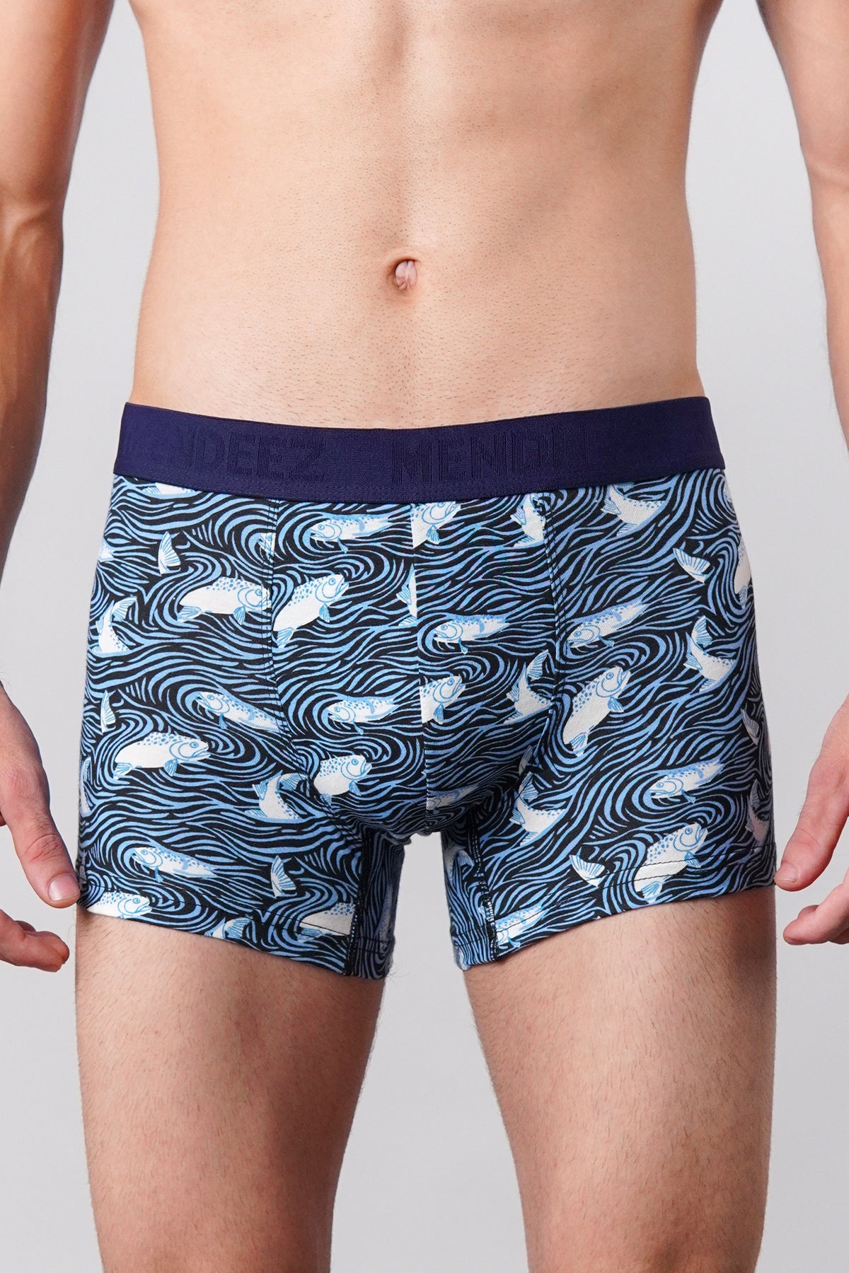Fish Printed Boxer Trunks - Blue