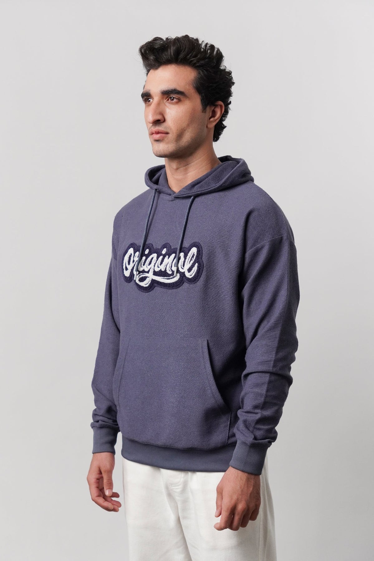 Pullover Embroidered Hoodie - Greyish Blue - FA alternate view
