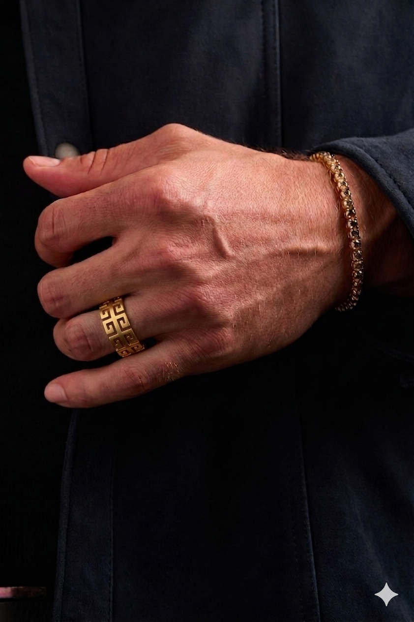 Cutout Greek Fret Ring - Gold alternate view