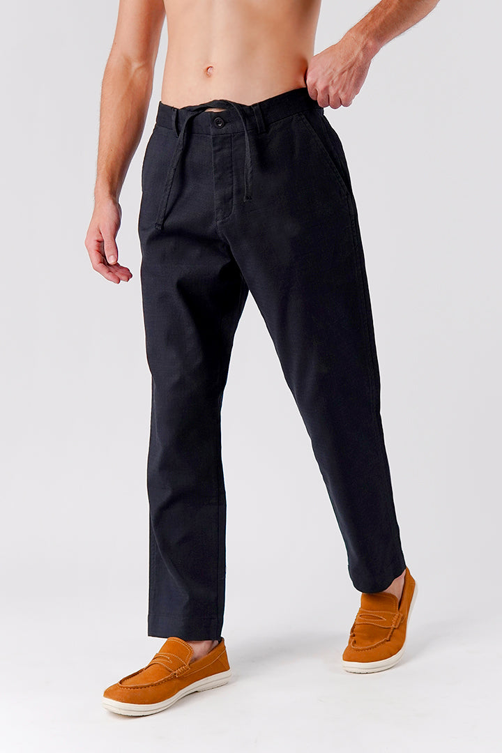 Straight Fit Jacquard Pants - Black