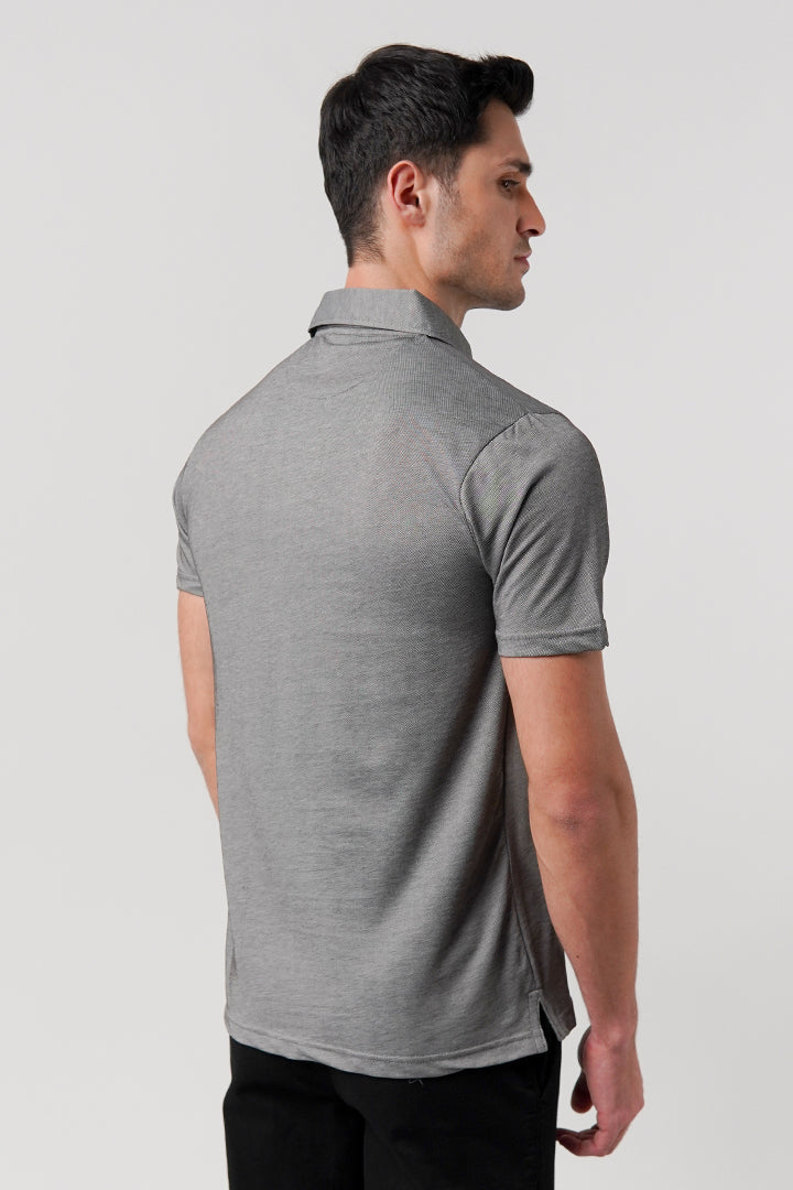 Textured Lycra Polo Shirt - Grey - FA
