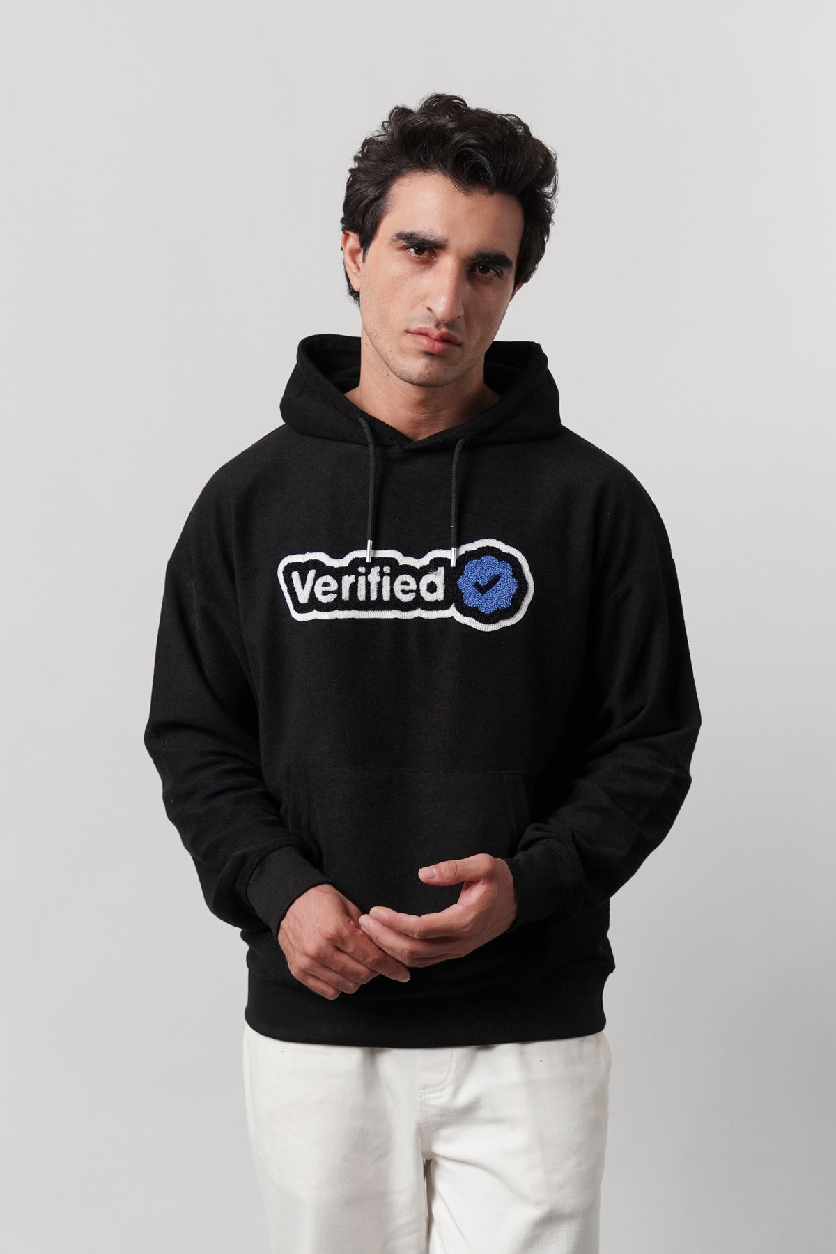 Pullover Embroidered Hoodie - Black