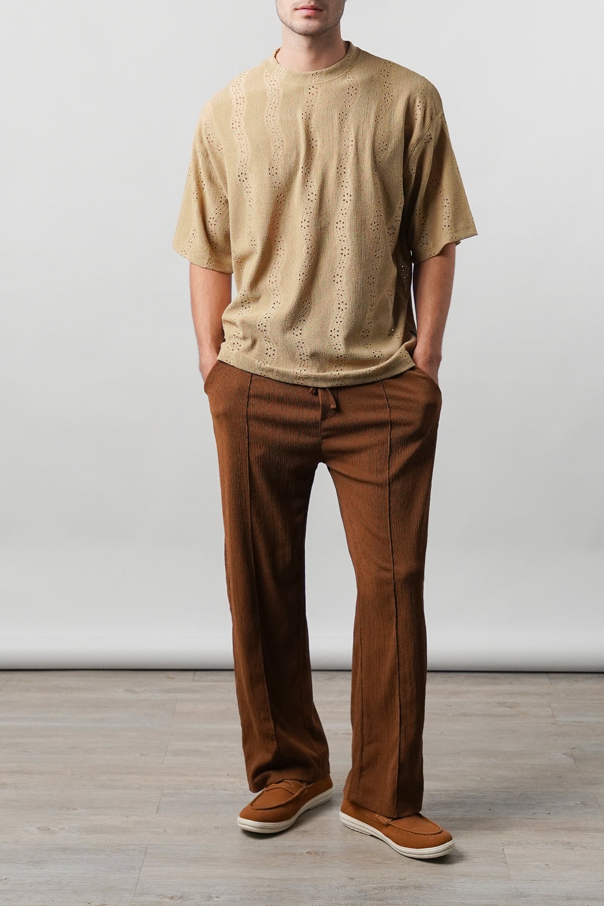 Textured Pintex Trouser - Brown