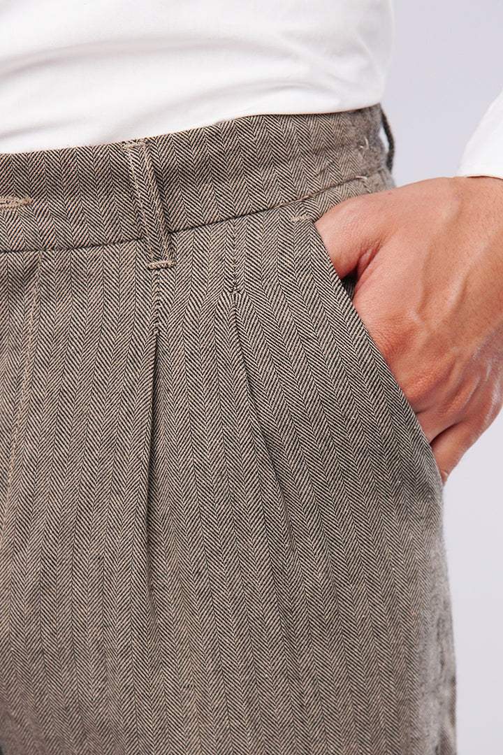 Herringbone Pleated Pants - Brown alternate view