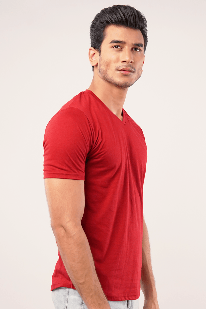 Cherry V-Neck T-Shirt - Maroon