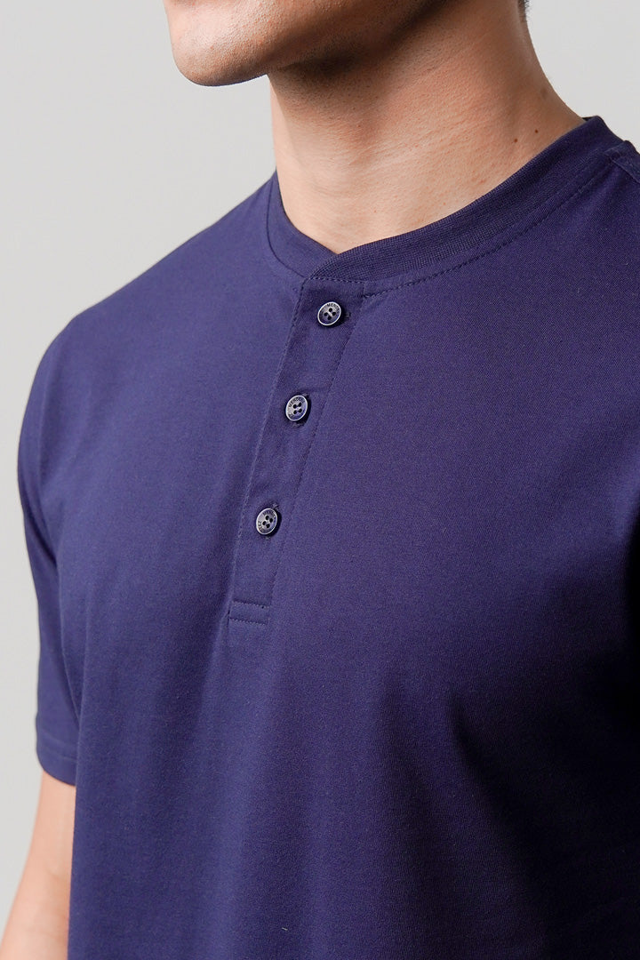 Regular Fit Henley T-Shirt - Navy Blue alternate view