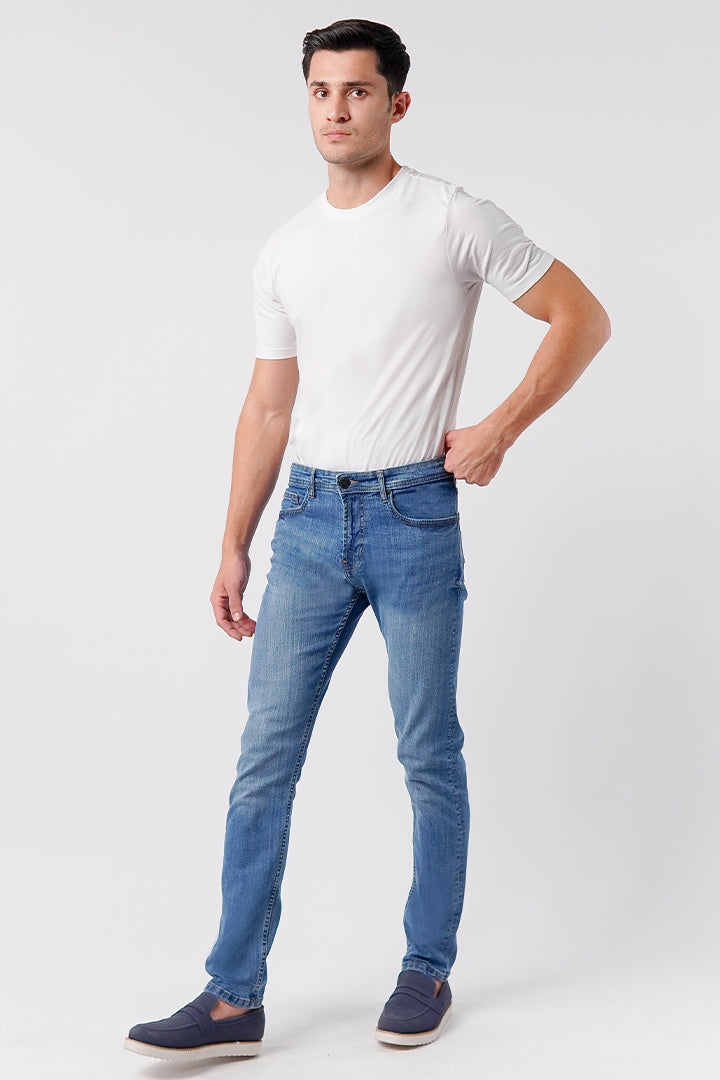 Crop Fit Denim - Medium Blue
