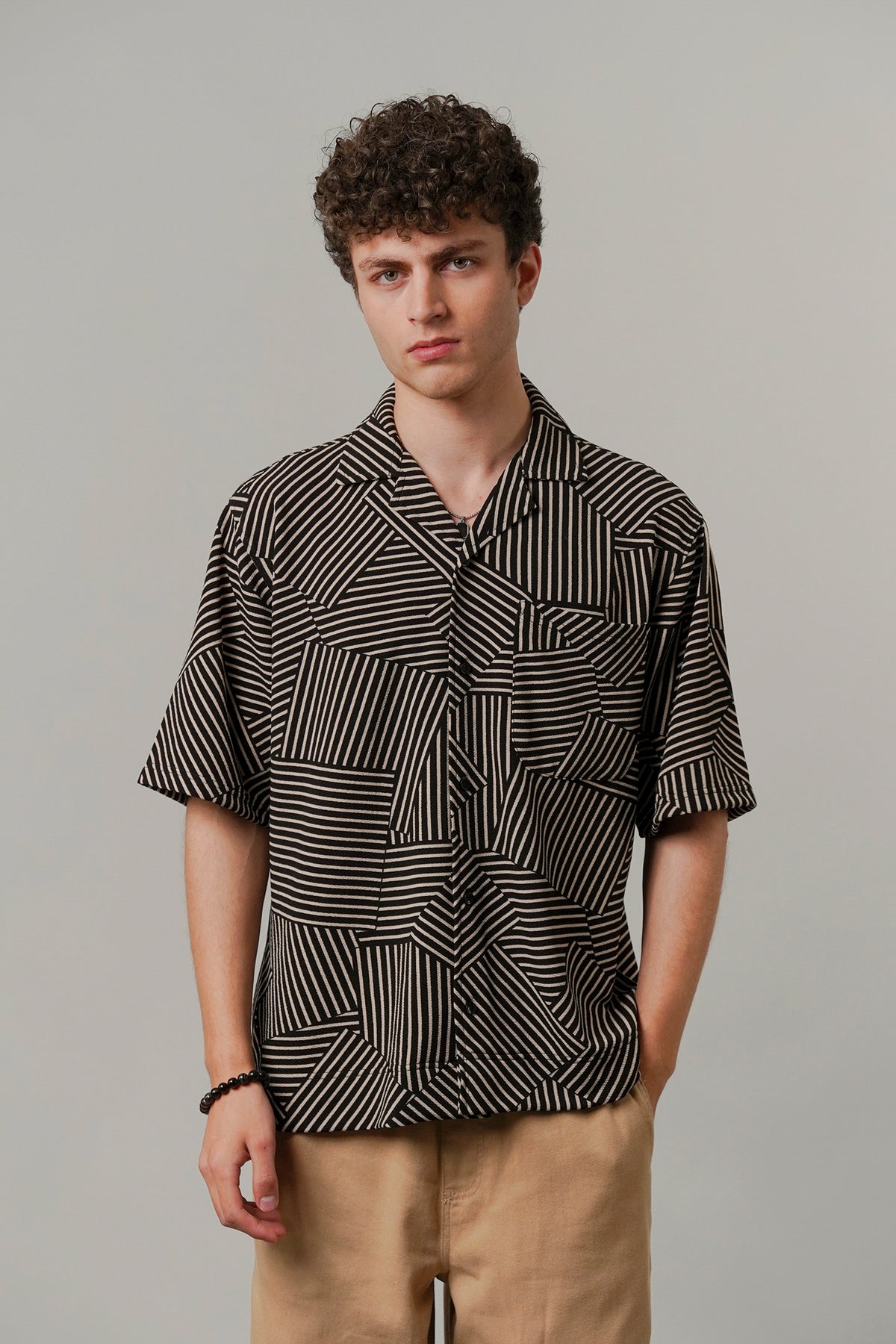 Striped Box Cuban Shirt - Black - FA