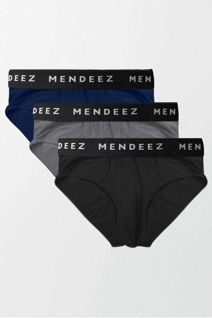 Briefs - Navy Blue, Black & Grey Pack Of 3