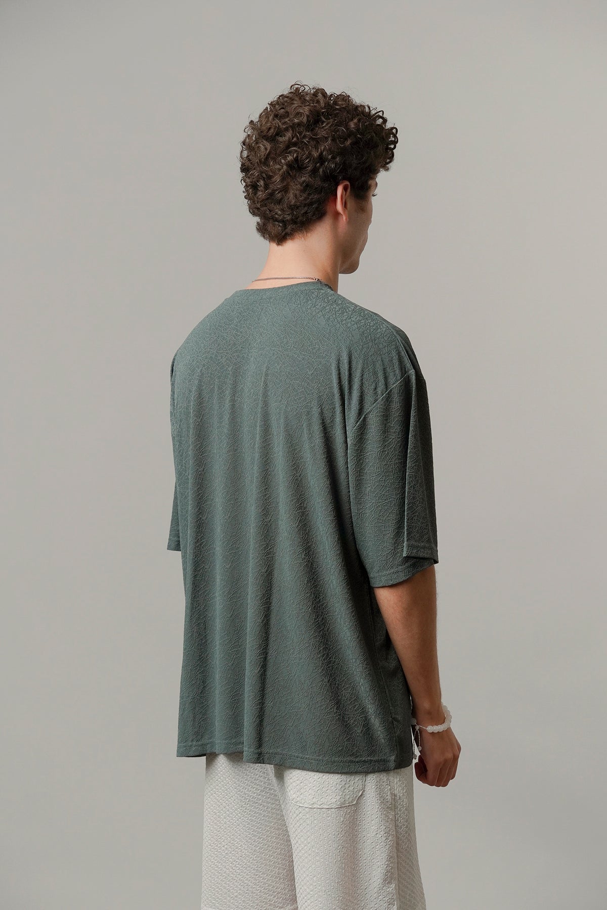 Oversized Texture Crew T-Shirt - Olive Green