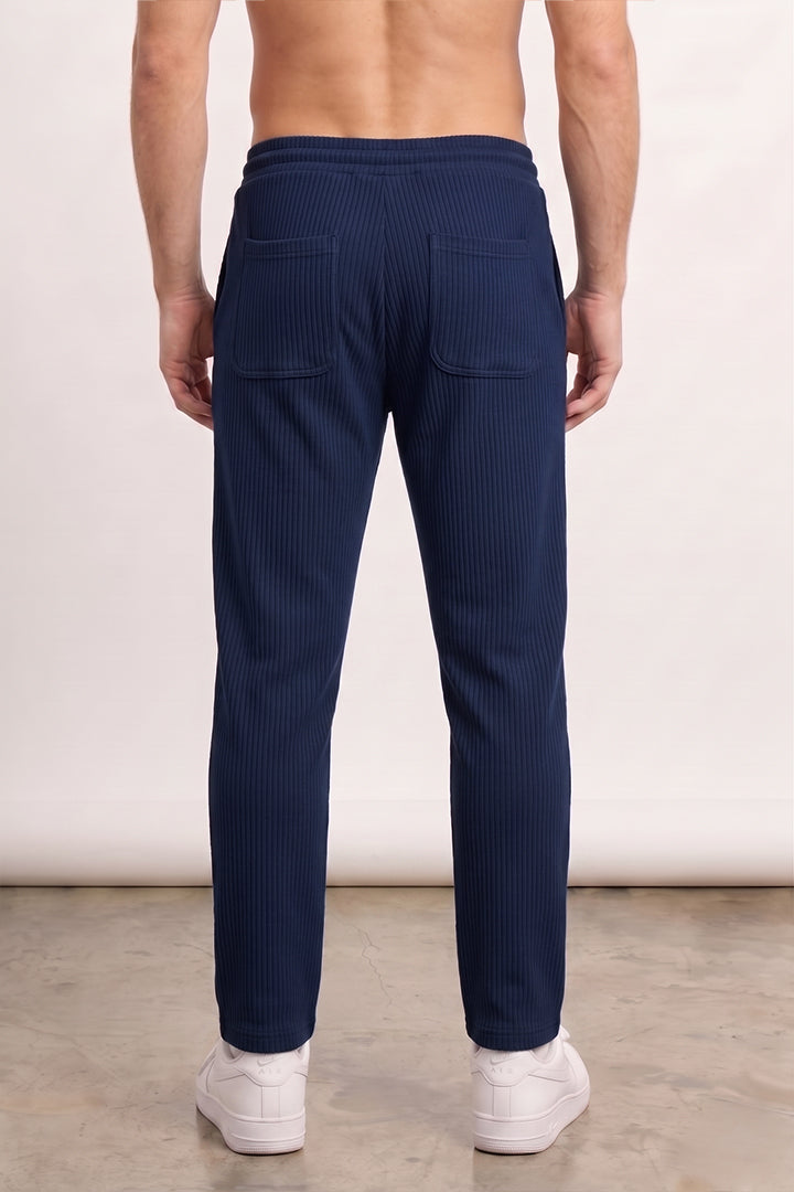 Split Hem Trousers - Navy Blue